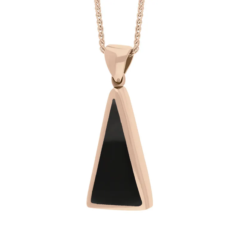 18ct Rose Gold Whitby Jet Lapis Lazuli Small Double Sided Triangular Fob Necklace