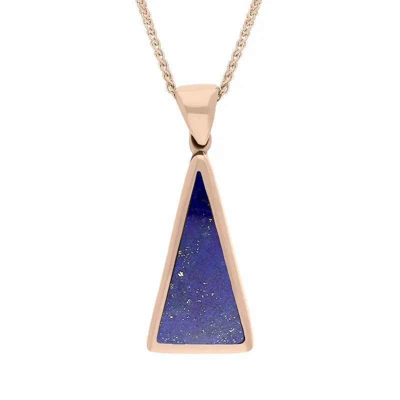 18ct Rose Gold Whitby Jet Lapis Lazuli Small Double Sided Triangular Fob Necklace