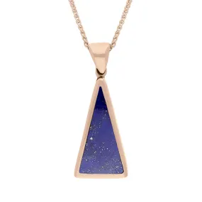 18ct Rose Gold Whitby Jet Lapis Lazuli Small Double Sided Triangular Fob Necklace