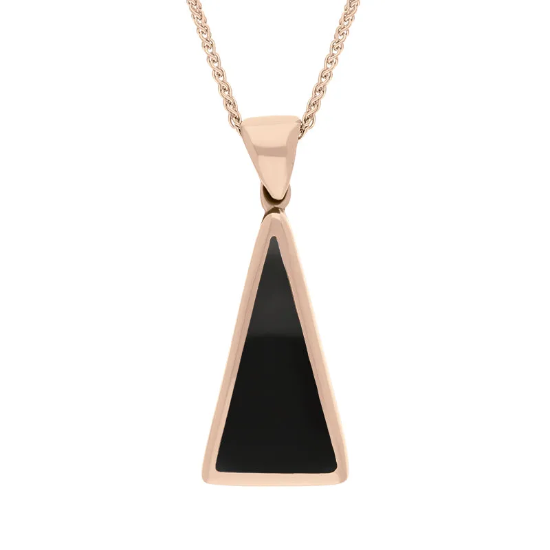 18ct Rose Gold Whitby Jet Lapis Lazuli Small Double Sided Triangular Fob Necklace