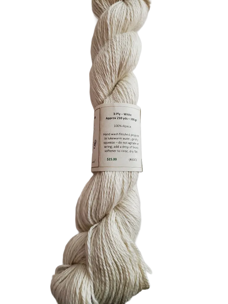 3 Ply White Alpaca-Yarn 100% SKU 300