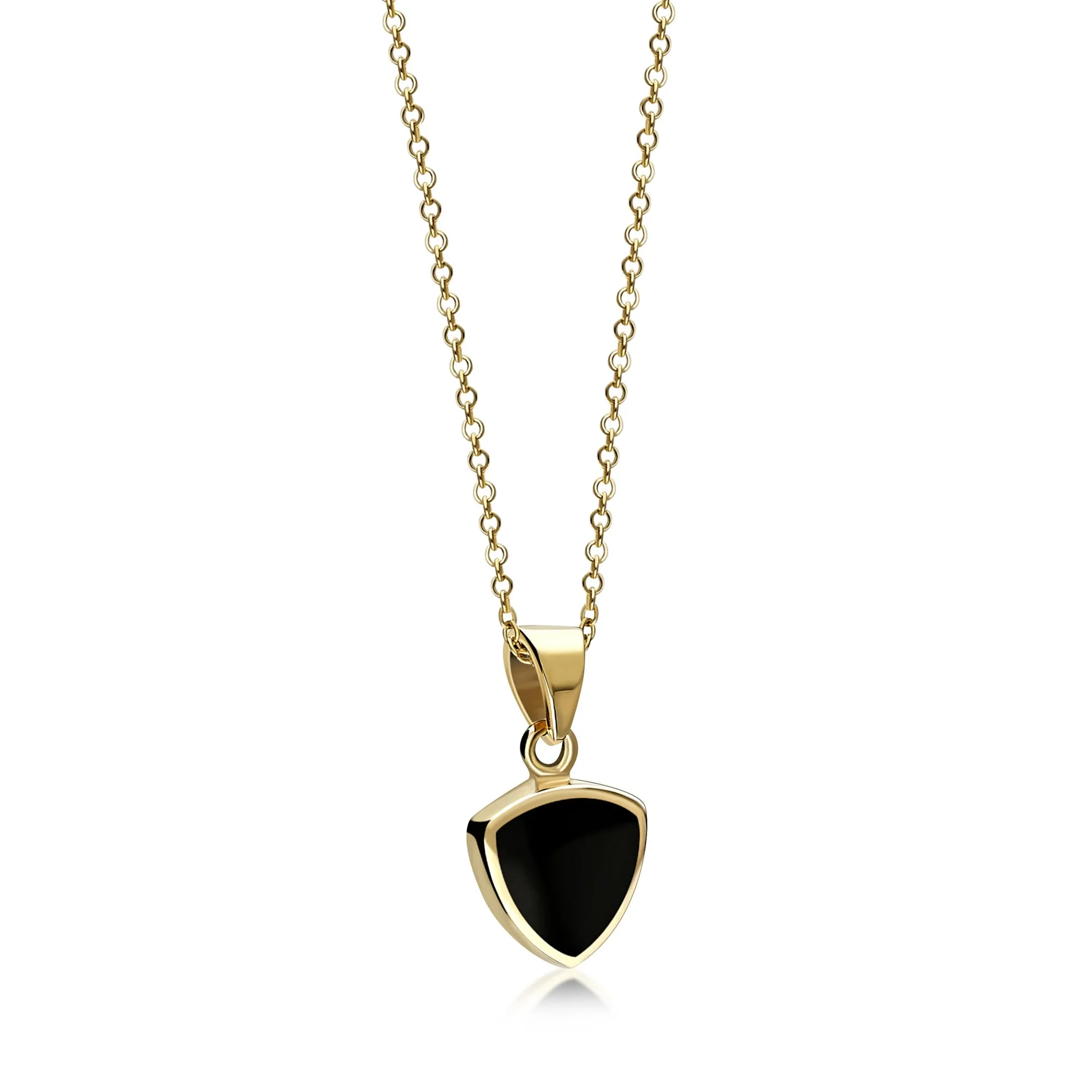 9ct Yellow Gold Whitby Jet Triangular Shield Pendant