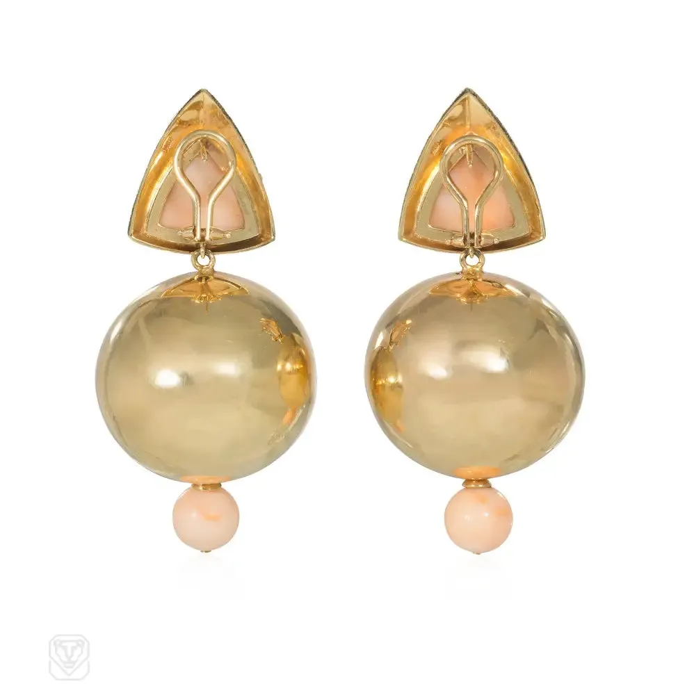 Angelskin coral and gold ball earrings