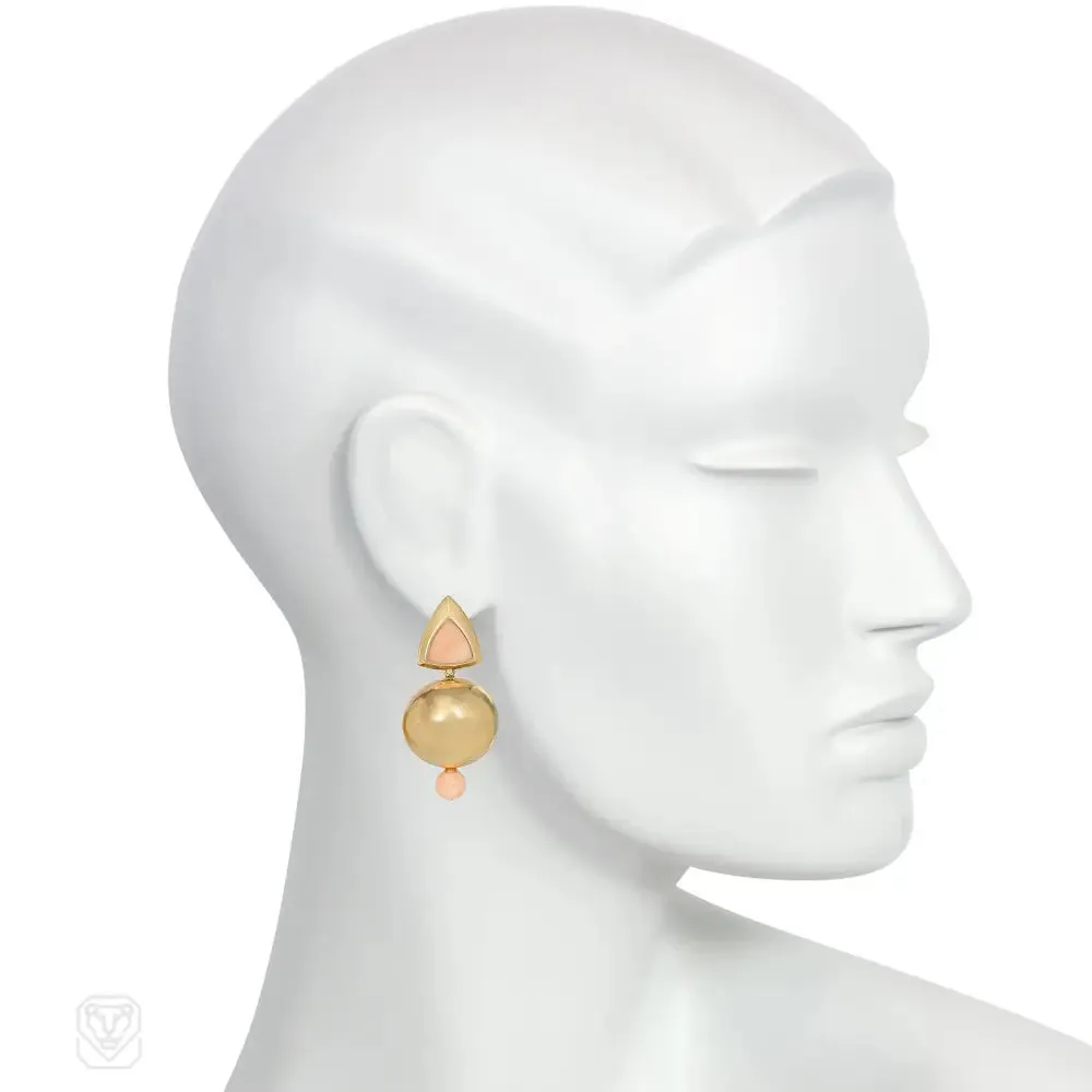 Angelskin coral and gold ball earrings