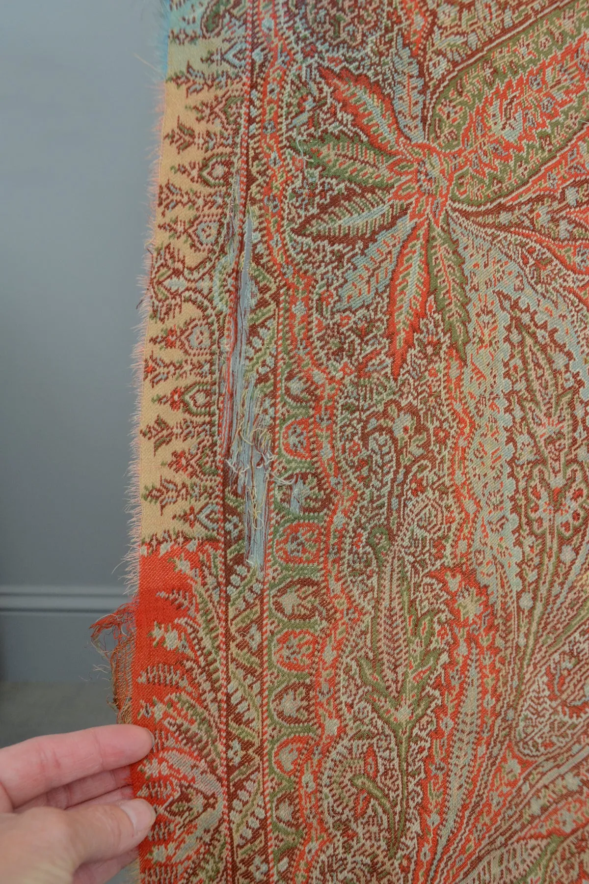 Antique Victorian Woven Paisley Shawl