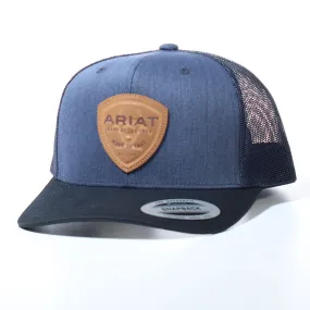 Ariat Men's Leather Shield Logo Patch Trucker Cap in Navy