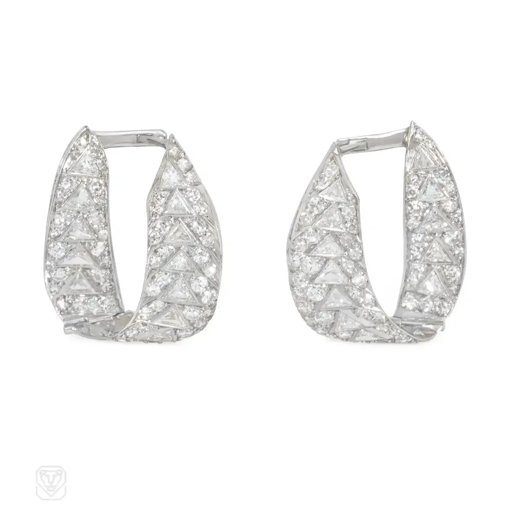 Art Deco draped diamond hoop earrings