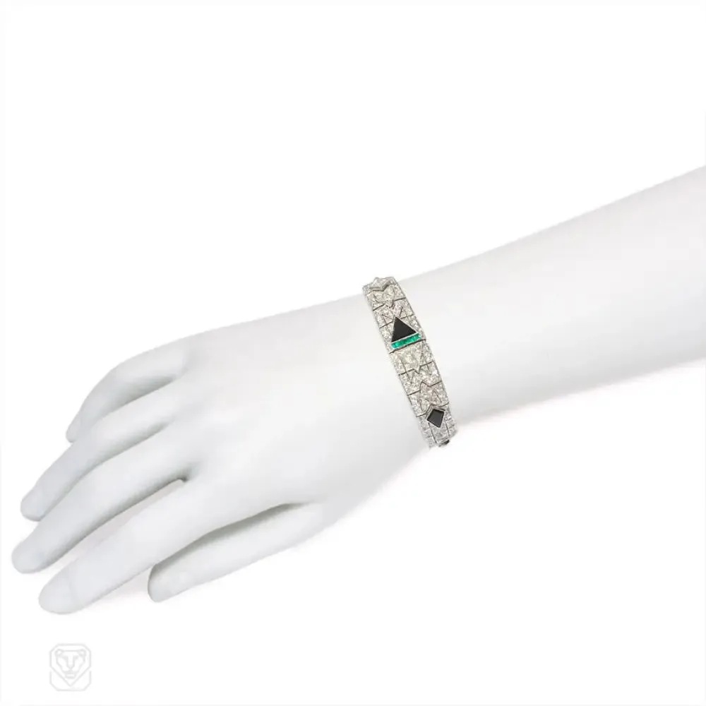 Art Deco onyx, emerald and diamond bracelet.