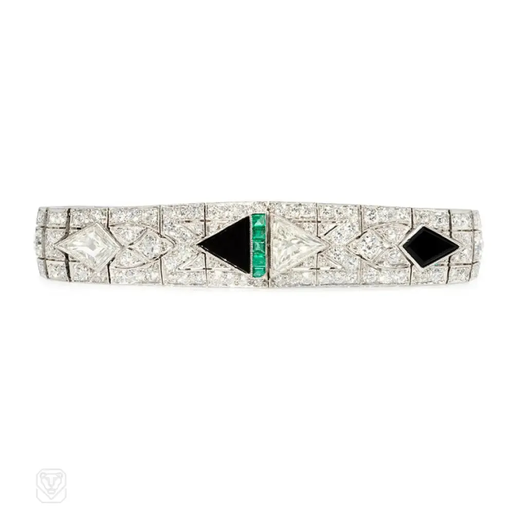 Art Deco onyx, emerald and diamond bracelet.