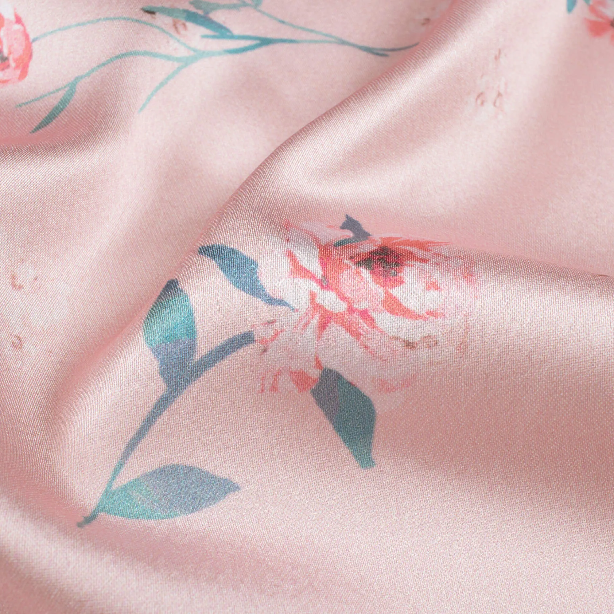 Baby Pink And Red Floral Pattern Digital Print Japan Satin Fabric