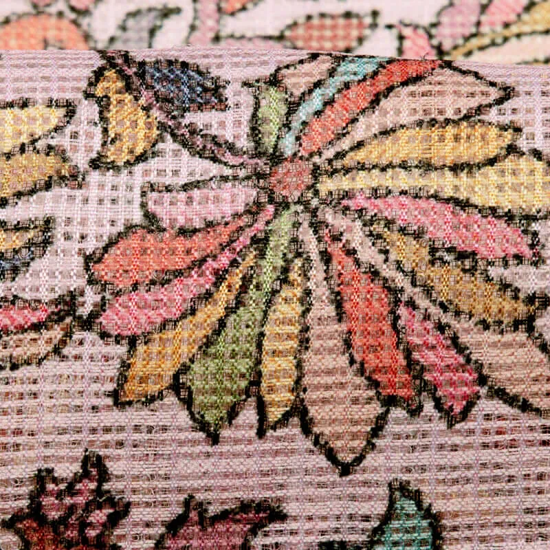 Baby Pink Multicolor Leaf Pattern Digital Print Kota Doria Fabric