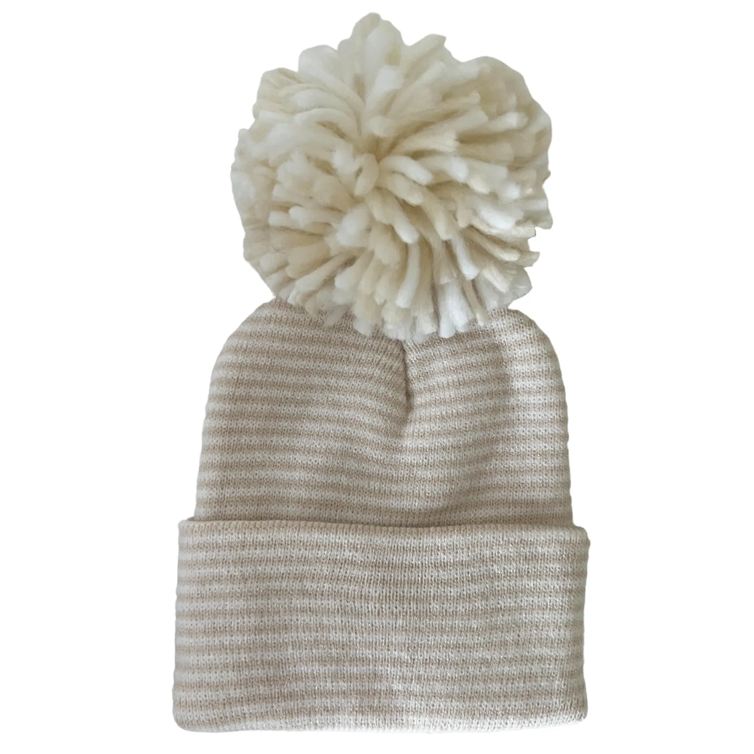 Baby's First Hat, Sand/White Stripe Pom