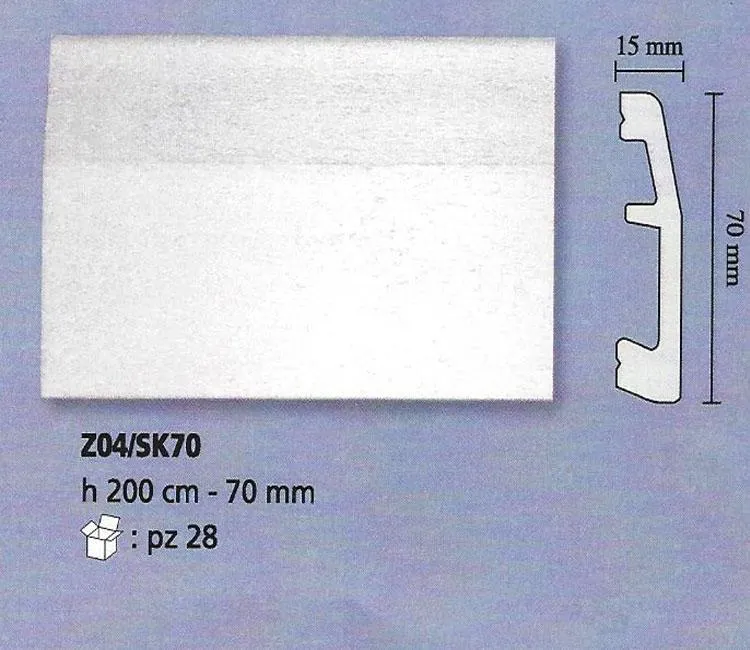 Battiscopa in DUROPOLIMERO 70x15mm passacavo pacco da 56 metri lineari