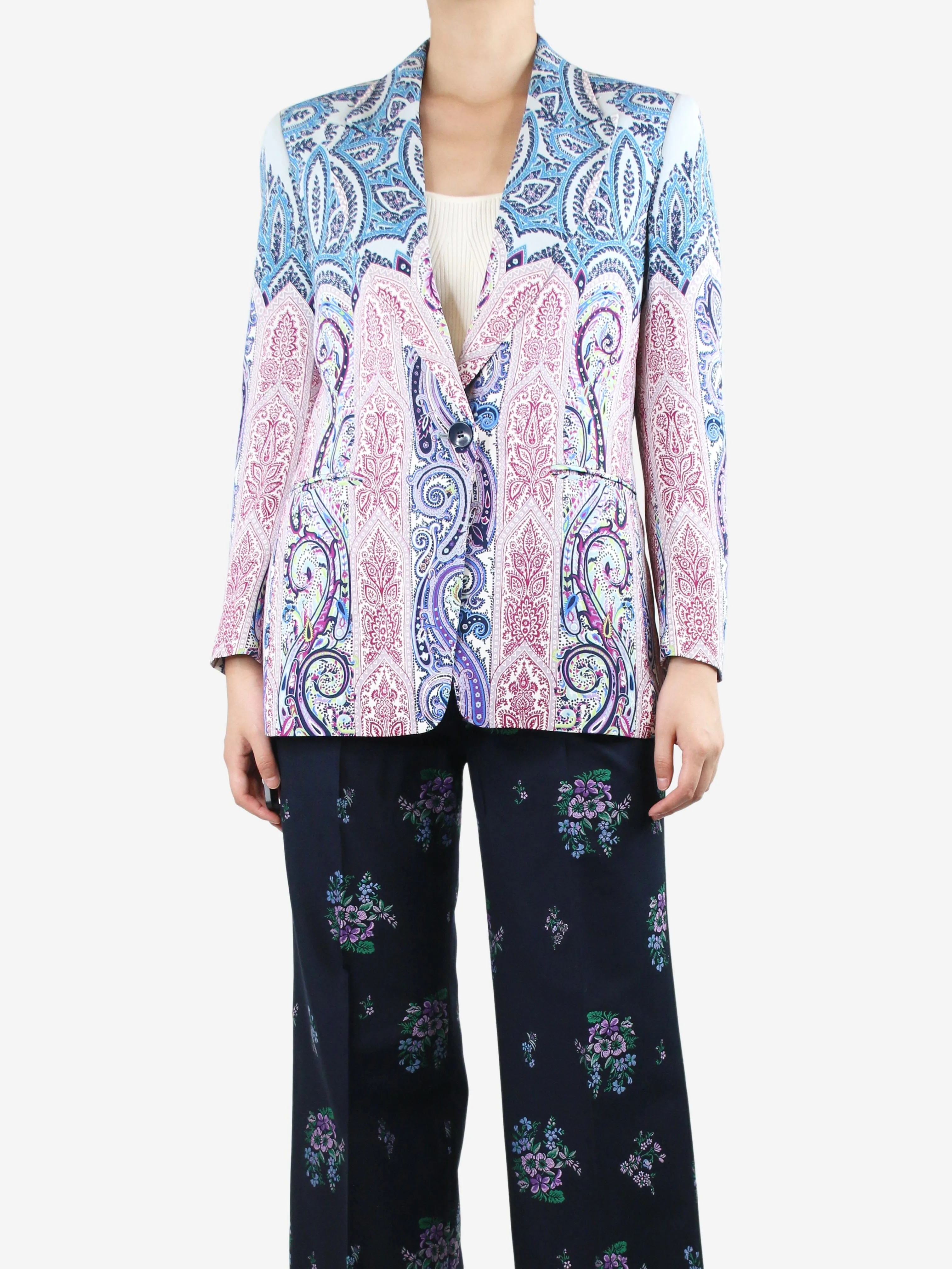 Blue and purple paisley printed blazer - size UK 14