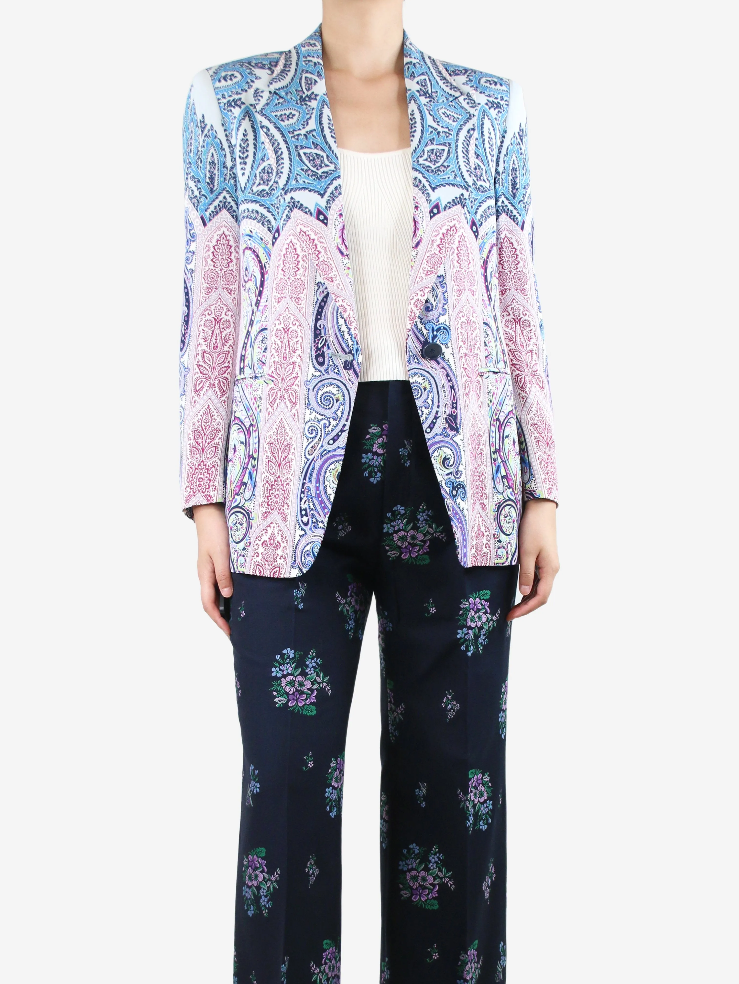 Blue and purple paisley printed blazer - size UK 14