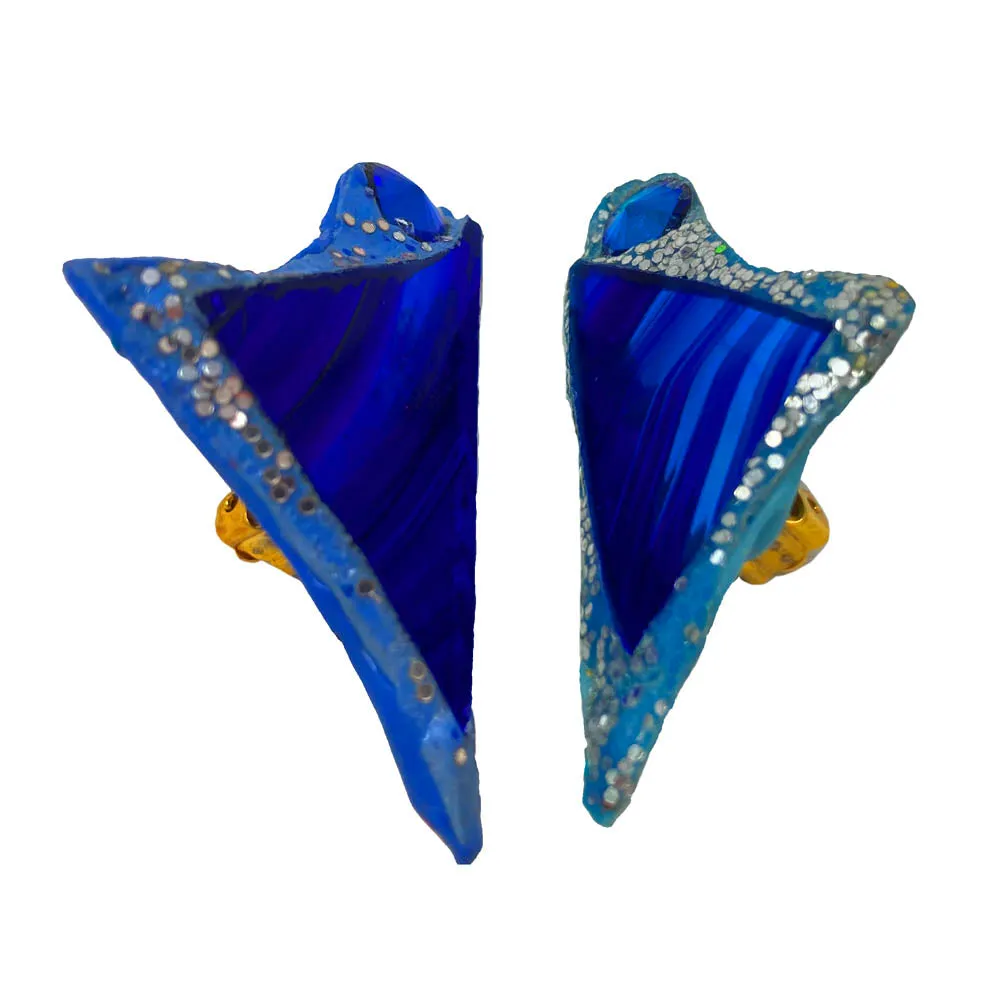 BLUE TRIANGLE CLIP-ON EARRINGS