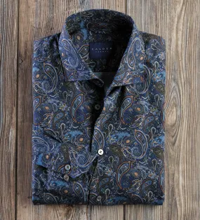 Long-Sleeve Paisley Twill Shirt in Calder Carmel - Mens