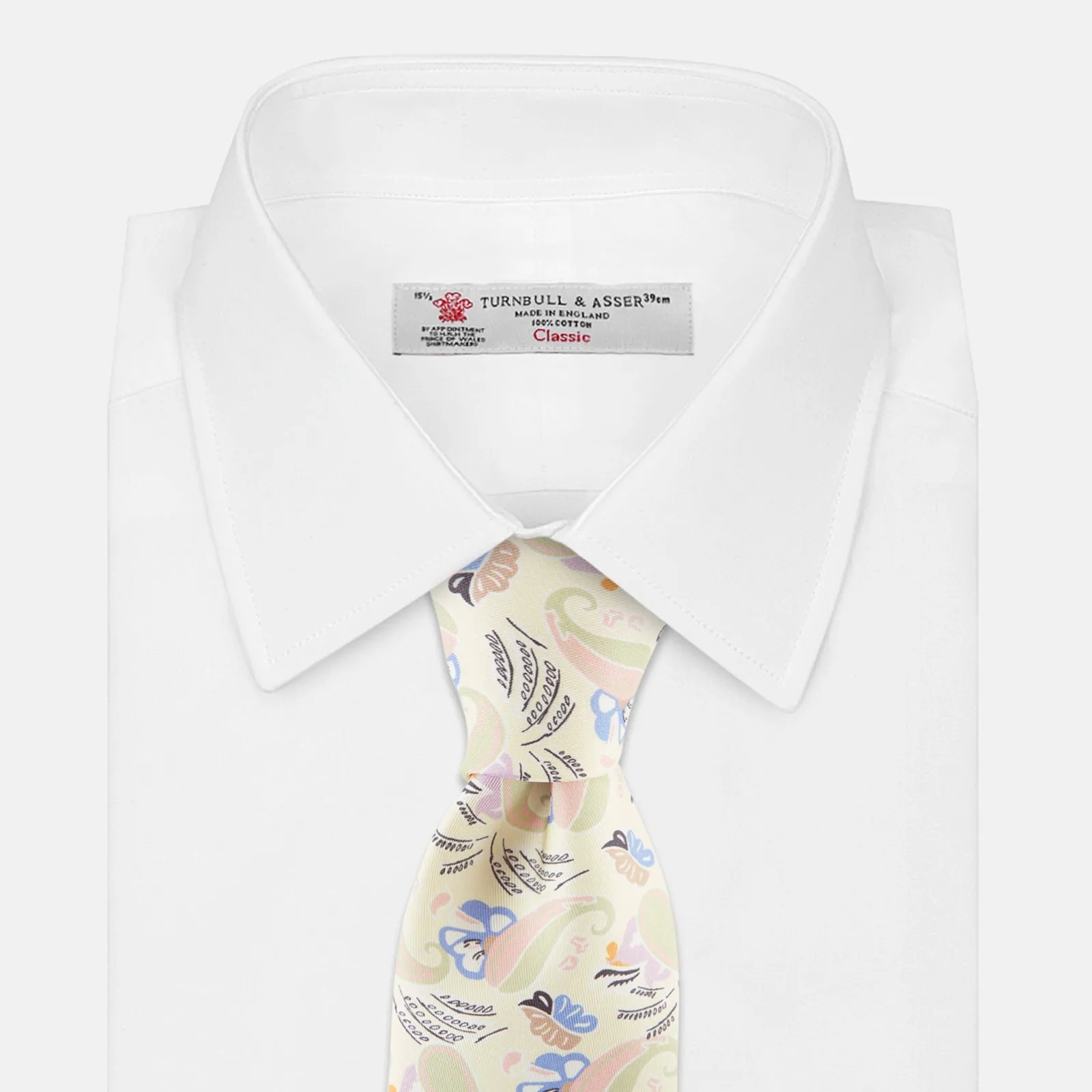 Cream Multi Bloomsbury-Inspired Pattern Silk Tie