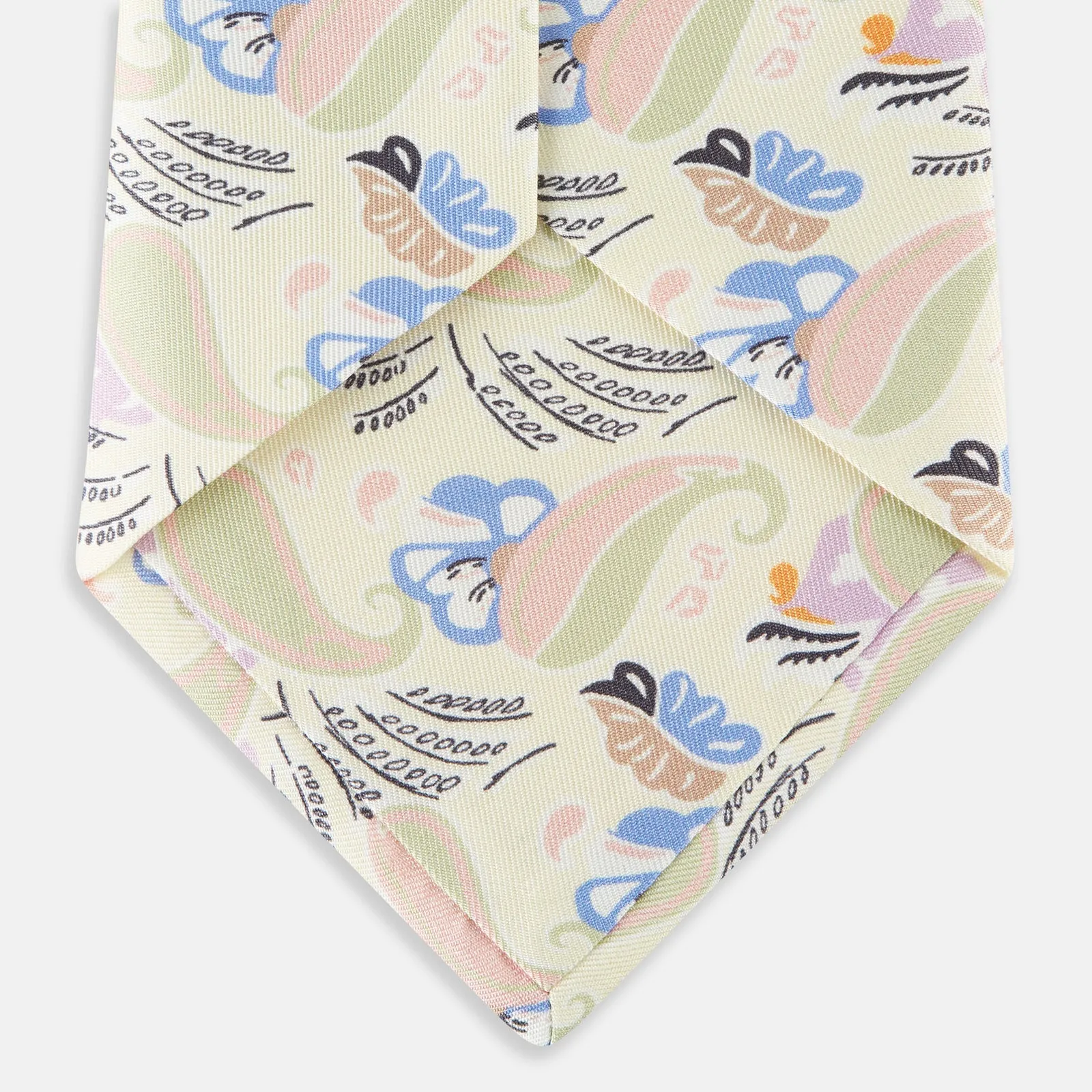 Cream Multi Bloomsbury-Inspired Pattern Silk Tie