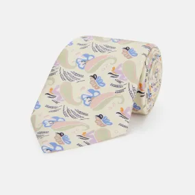 Cream Multi Bloomsbury-Inspired Pattern Silk Tie