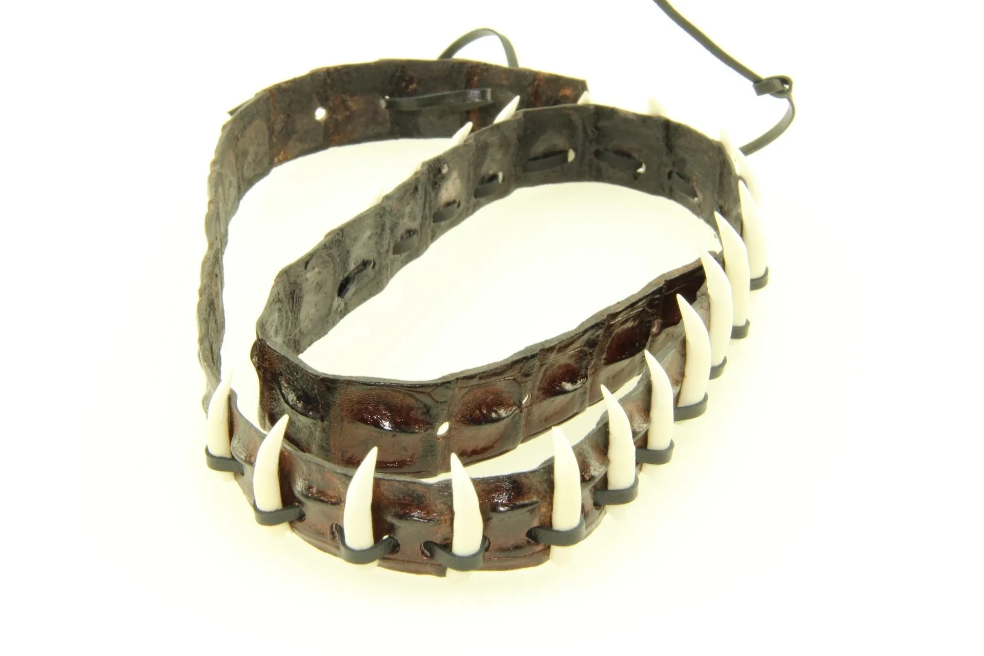 Croc Hat Band with 19 Real Teeth - Tan Brown