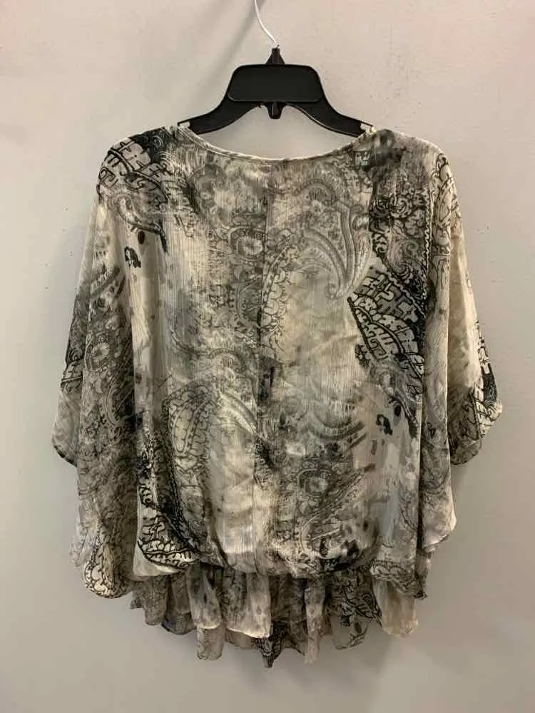 DRESS BARN PLUS SIZES Size 2X TAN/BLK SHEER Paisley PONCHO TOP