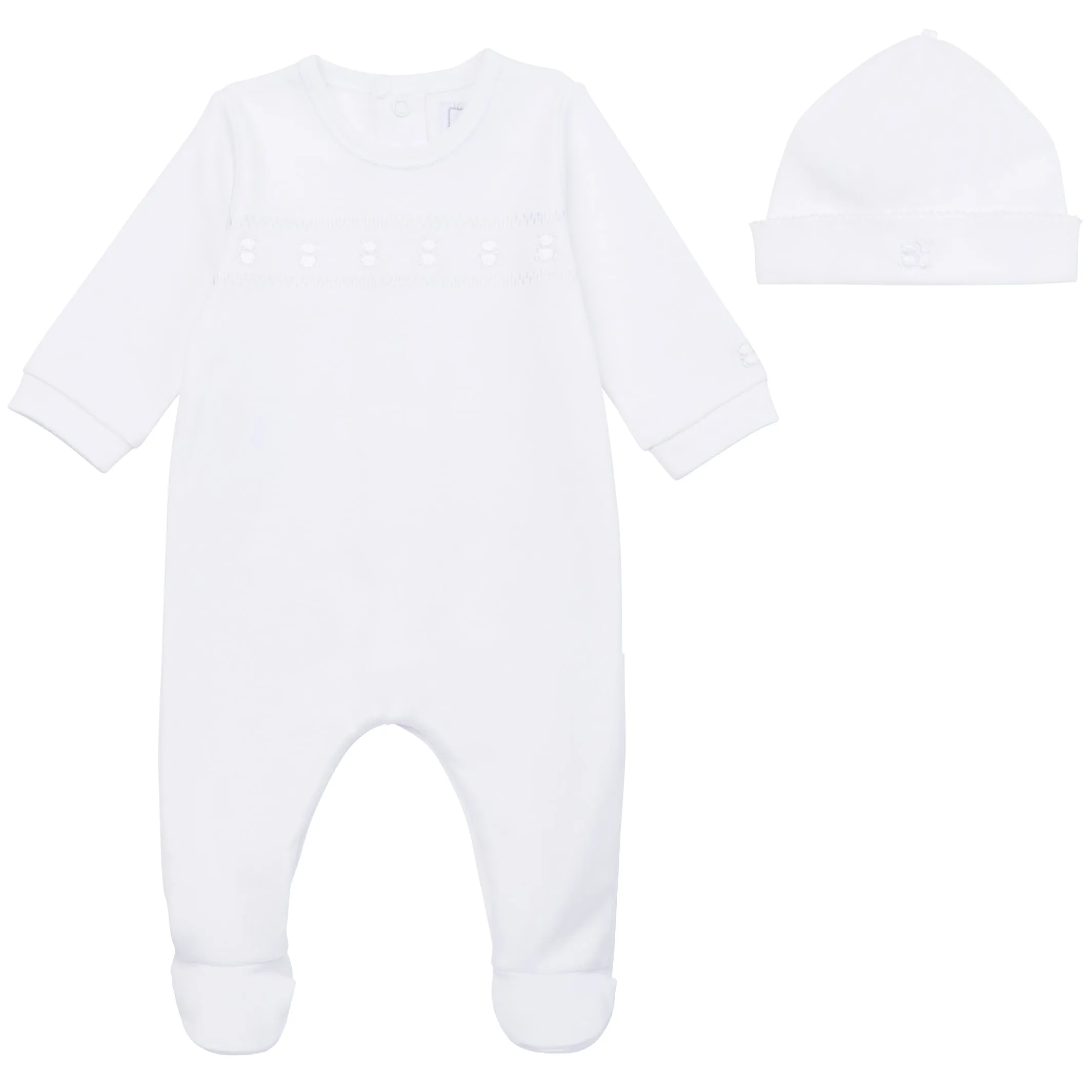 Emile et Rose 2588 Heath - White Teddy Embroidery Babygrow with Hat