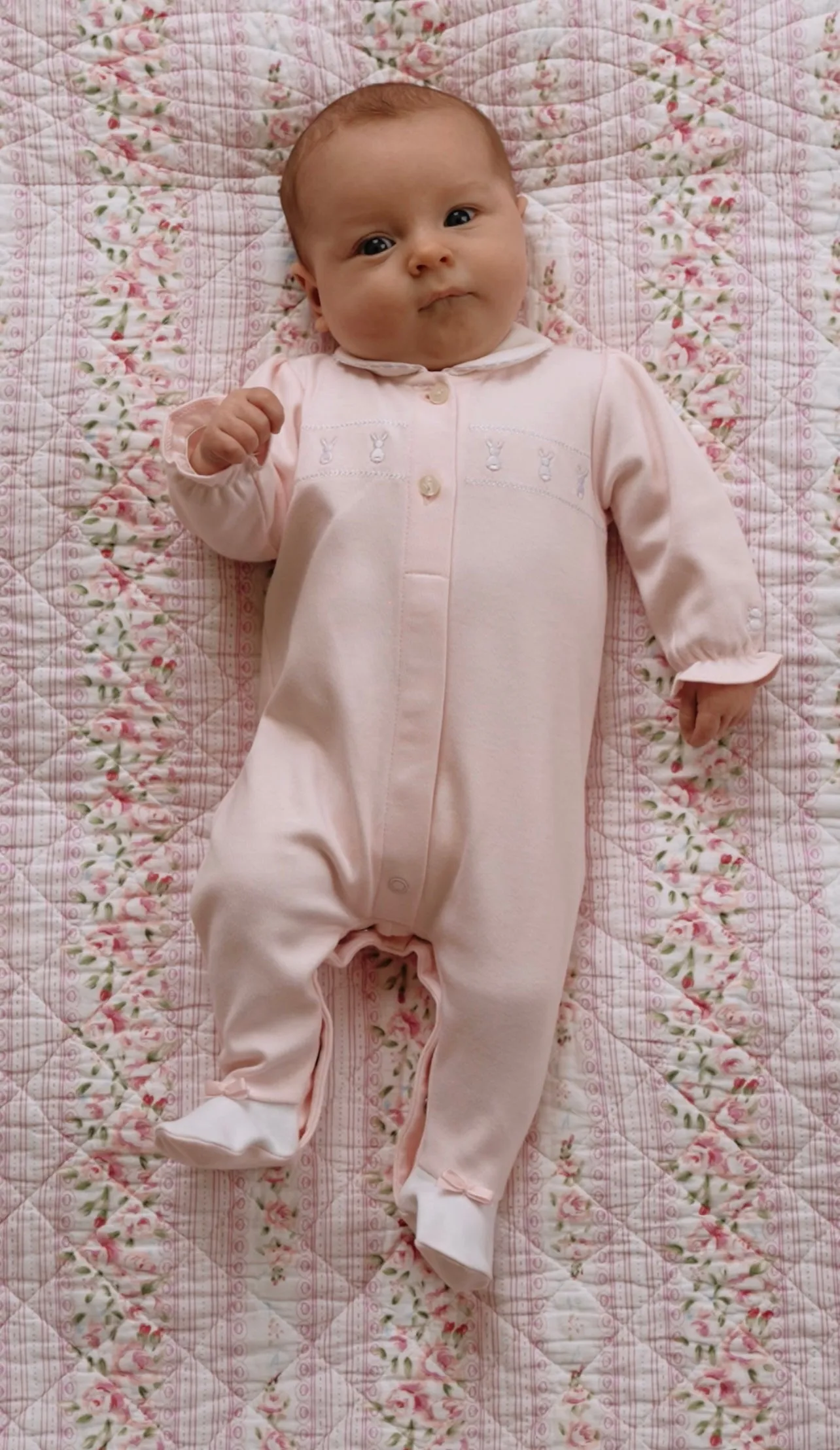 Emile et Rose 2593 Helen - Pink Embroidered Bunny Babygrow with Hat