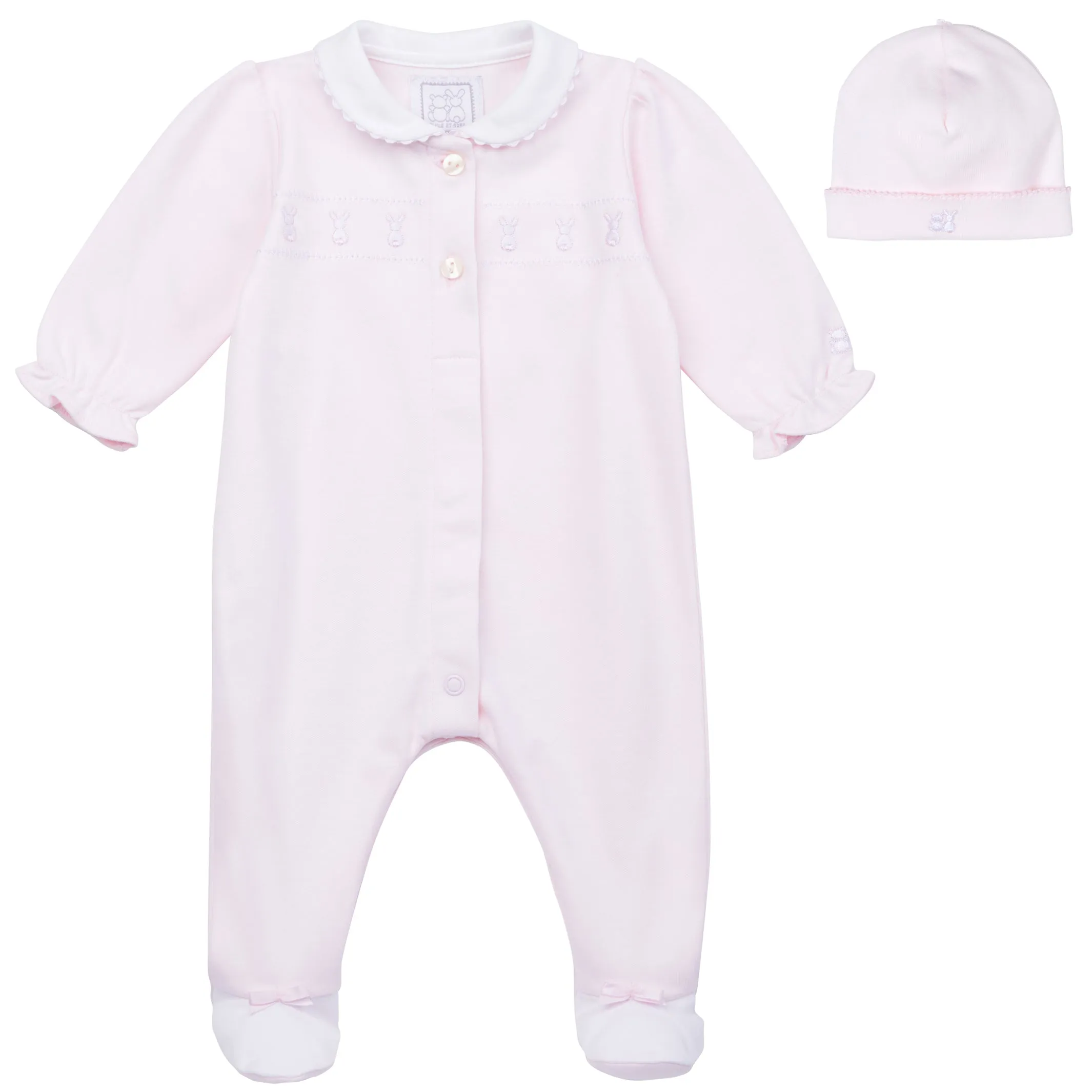 Emile et Rose 2593 Helen - Pink Embroidered Bunny Babygrow with Hat