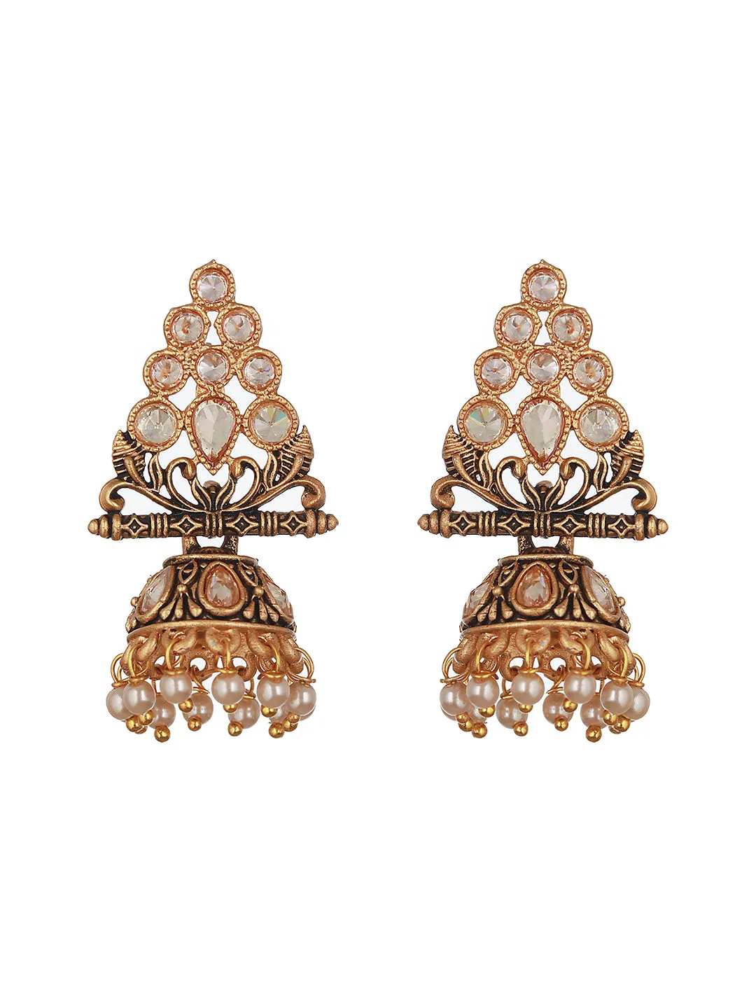 Gold-Plated Kundan Studded Triangular Shaped Jhumka Earrings