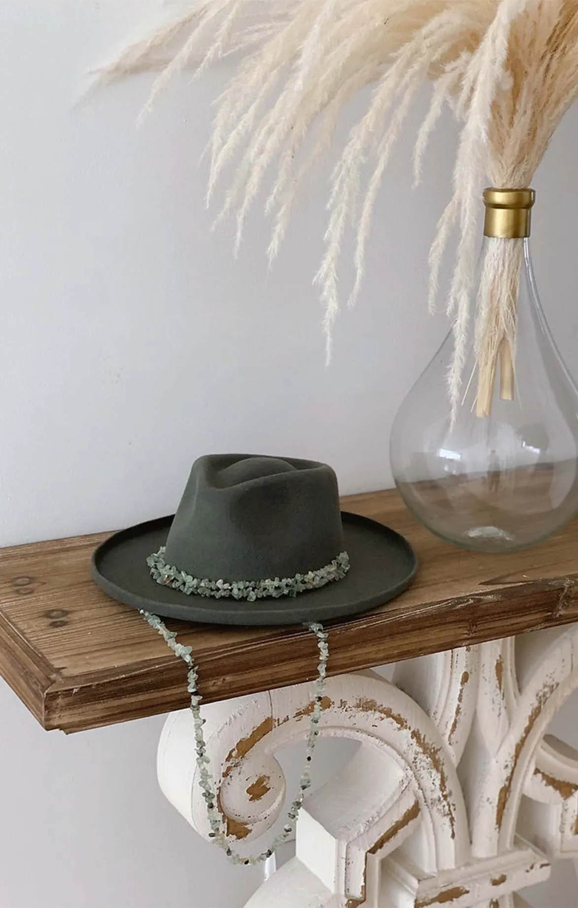 Green Wool Felt Hat With Quartz Chain