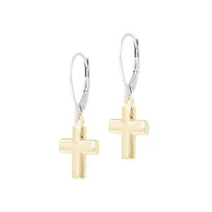 Italian Sterling Silver Heart or Cross Motif Charm Leverback Earrings