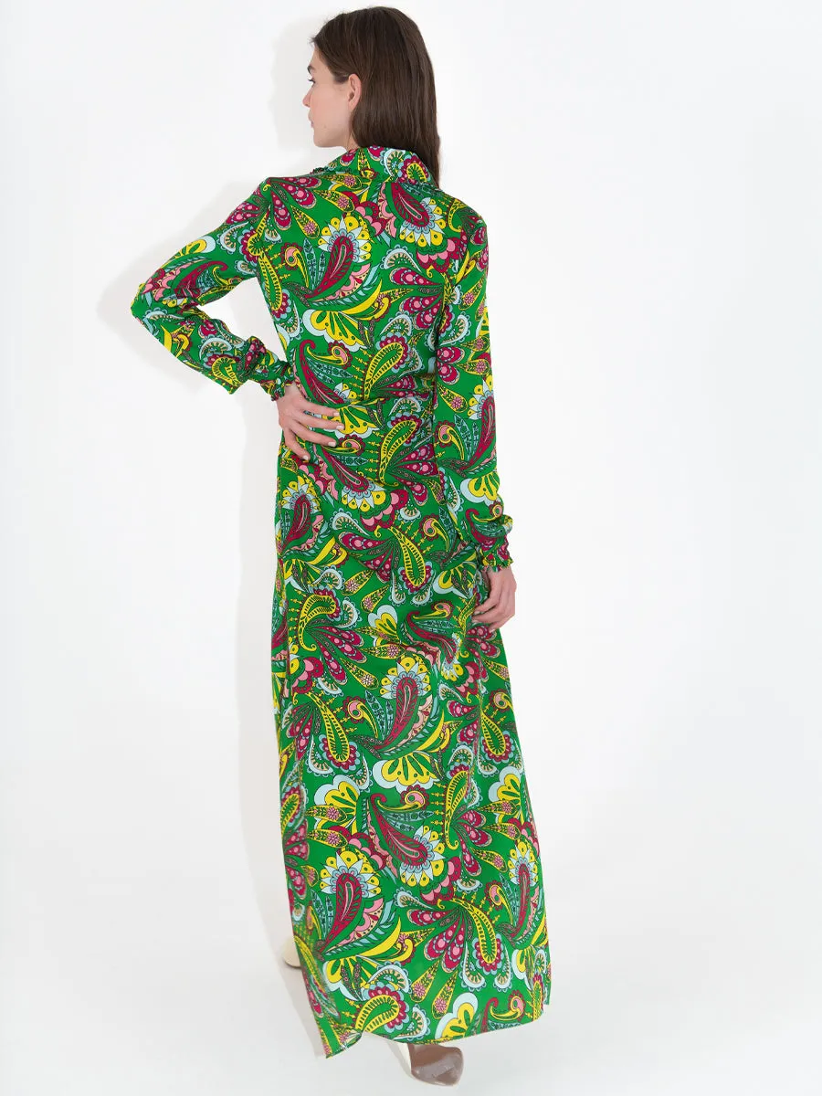 Jacqueline Crepe Shirt Maxi Dress - Paisley Green