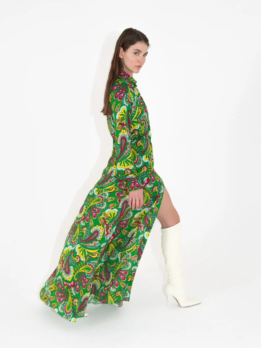 Jacqueline Crepe Shirt Maxi Dress - Paisley Green