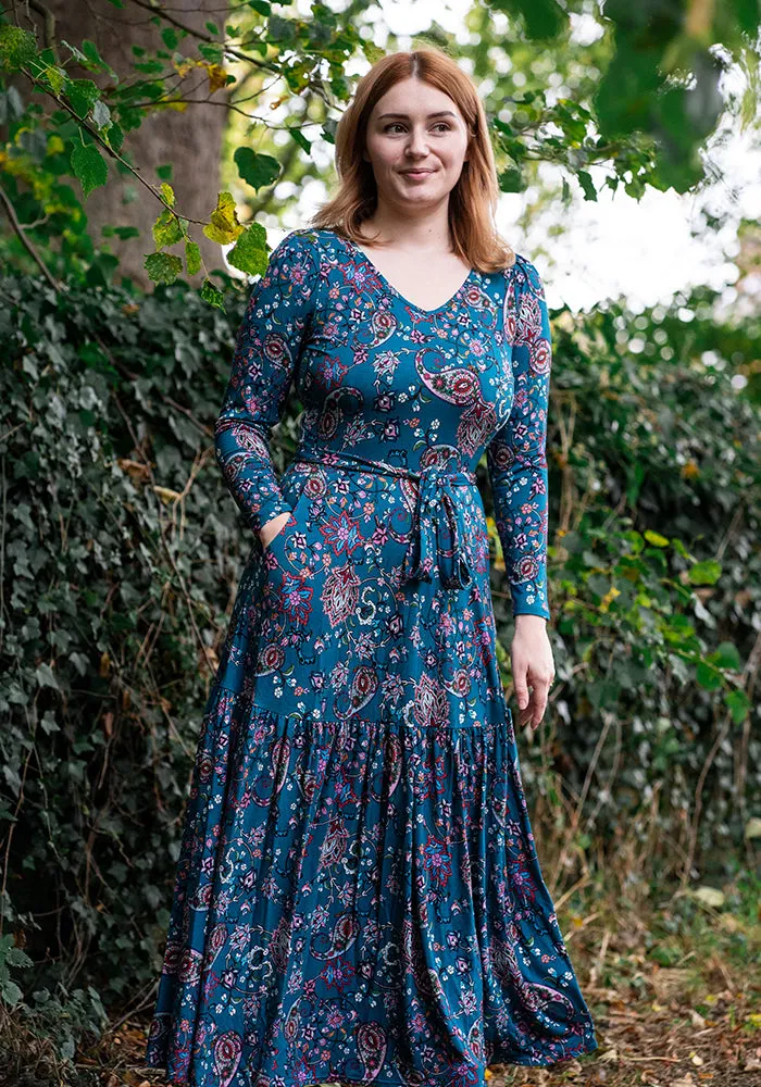 Julie-Ann Paisley Print Tired Hem Viscose Midaxi Dress