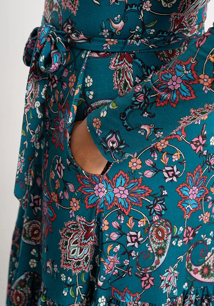 Julie-Ann Paisley Print Tired Hem Viscose Midaxi Dress