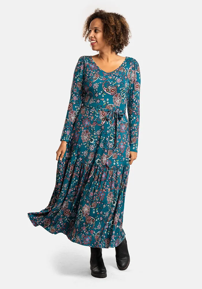 Julie-Ann Paisley Print Tired Hem Viscose Midaxi Dress