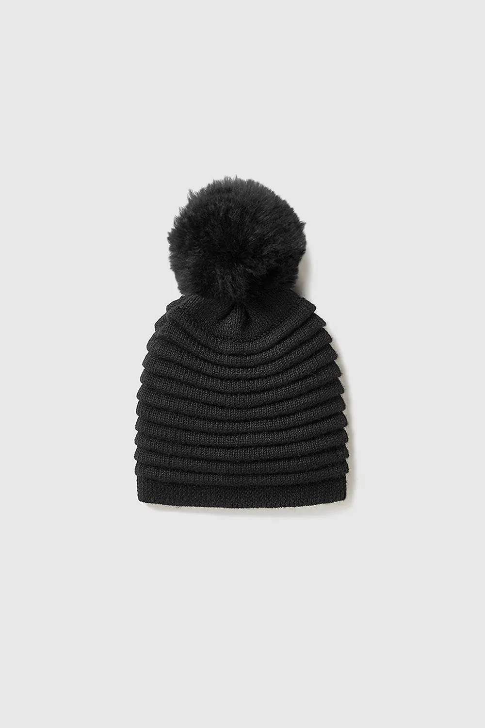 Kids (6-14 Years) Ribbed Hat with Oversized Fur Pompon