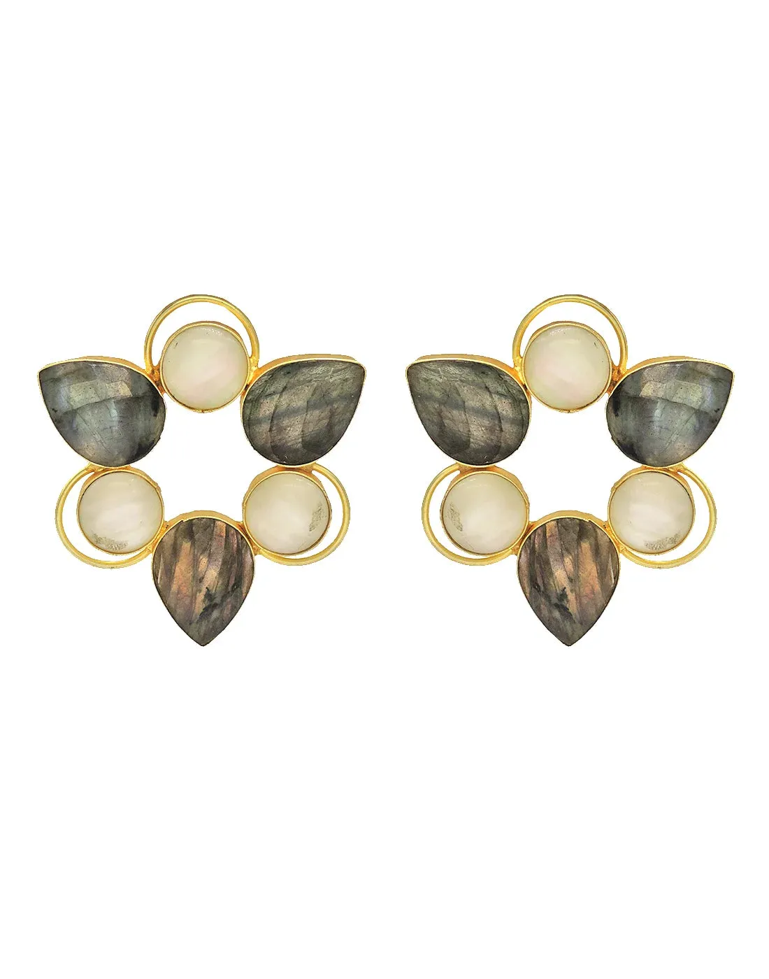 Labradorite & Shell Triangular Frame Earrings