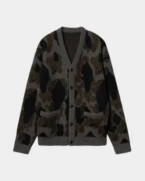 Sure, heres an optimized title with descriptive modifiers added:

Merton Cardigan | Stylish Grey Camo Duck Jacquard Knit Sweater