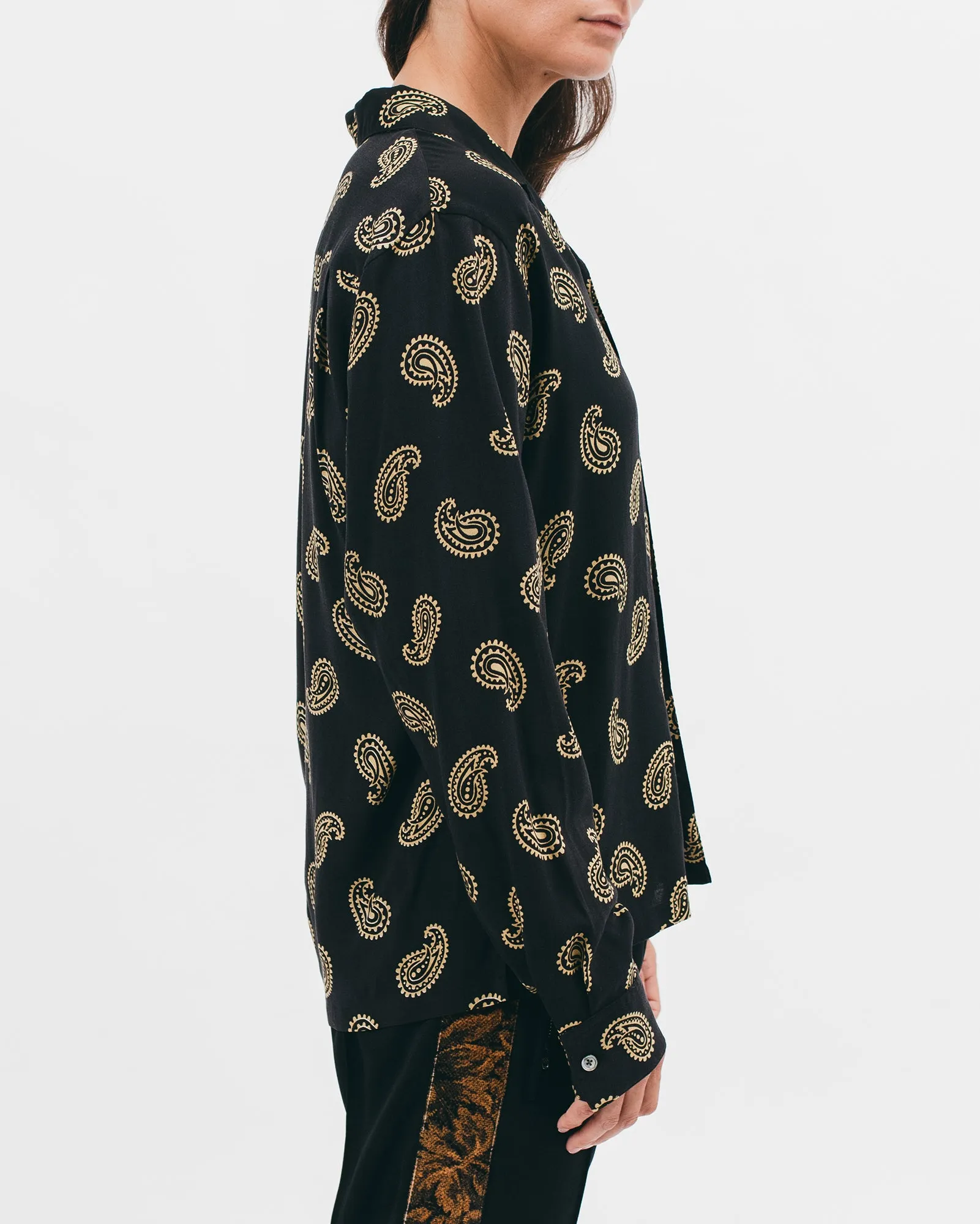 Paisley Rayon LS Shirt - Black