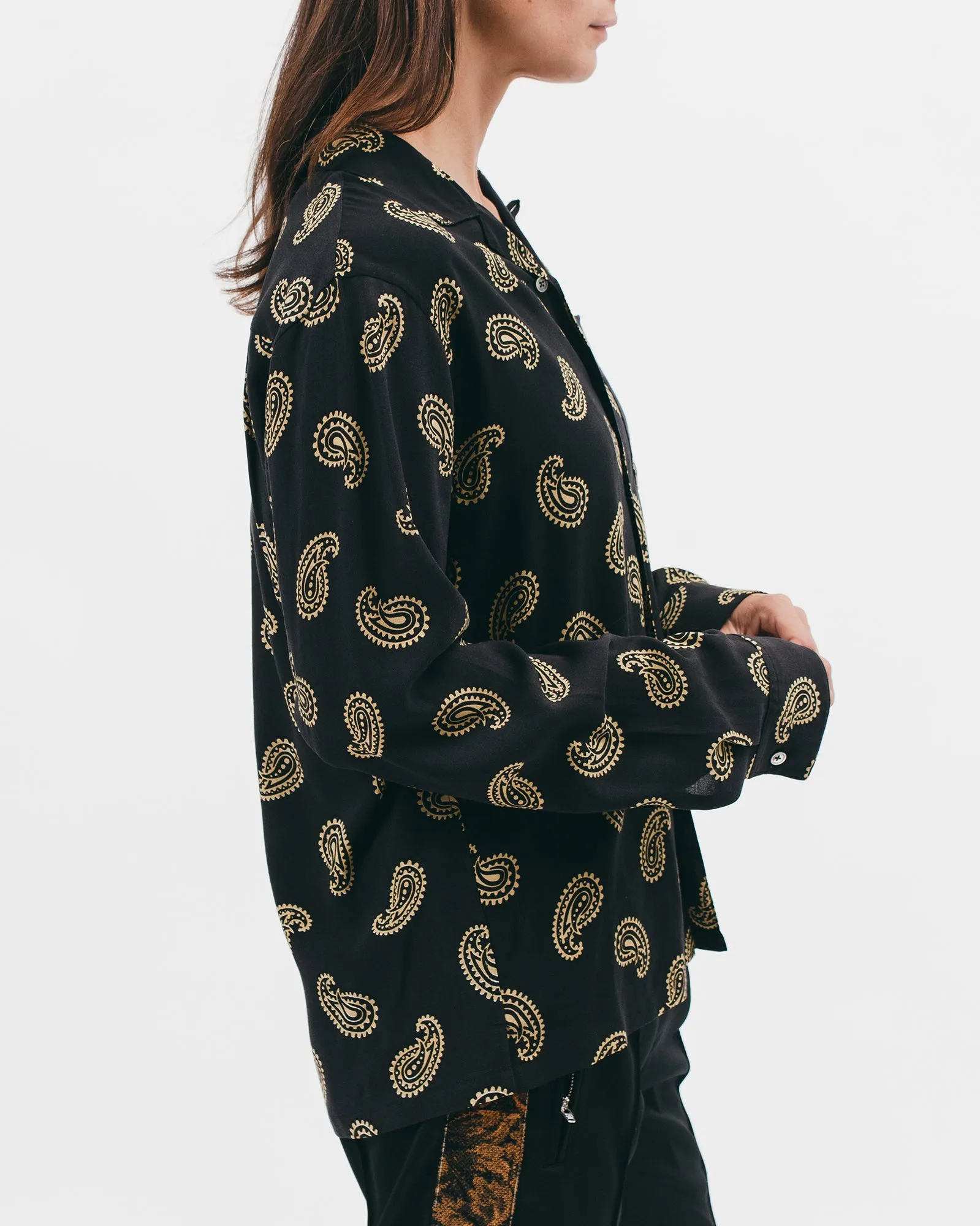 Paisley Rayon LS Shirt - Black