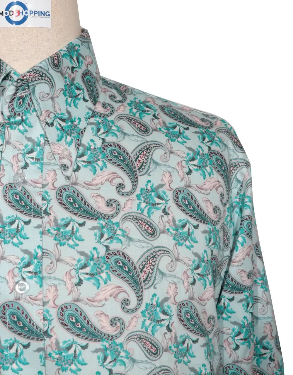 Paisley Shirt - 60s  Style Aqua Paisley Shirt