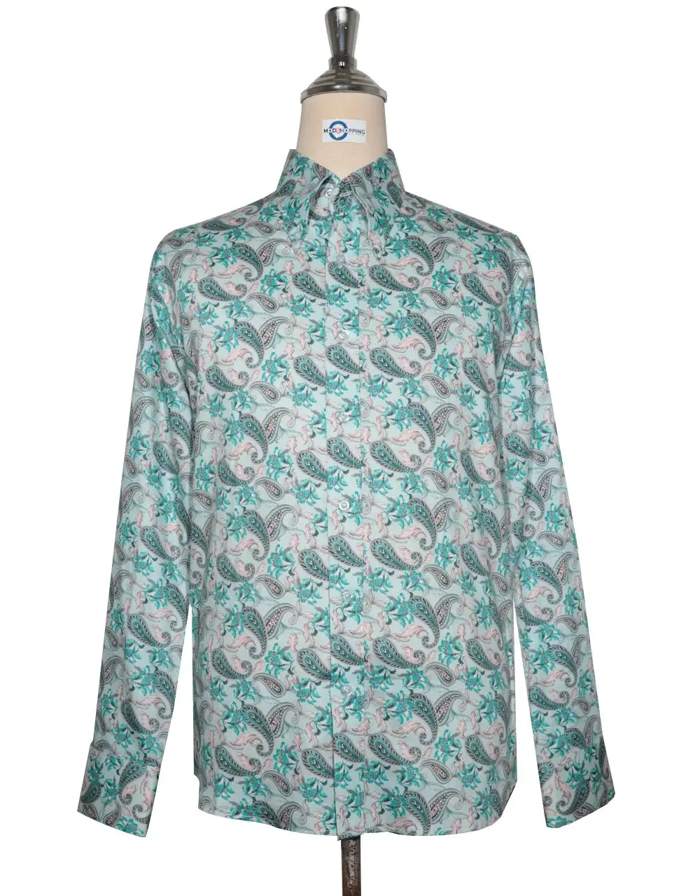 Paisley Shirt - 60s  Style Aqua Paisley Shirt