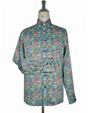 Paisley Shirt - 60s  Style Green Paisley Shirt