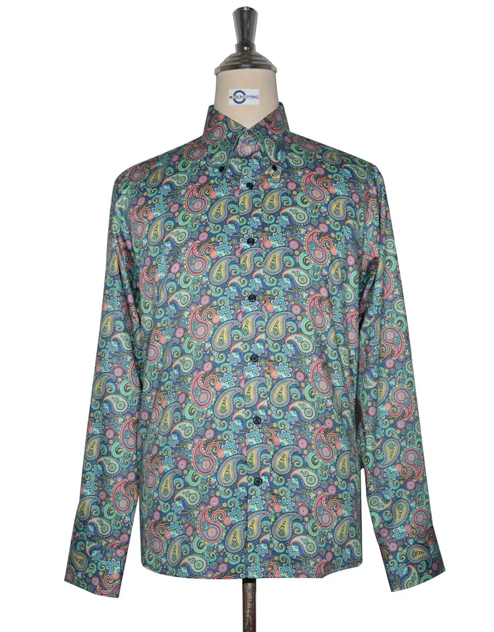 Paisley Shirt - 60s  Style Green Paisley Shirt