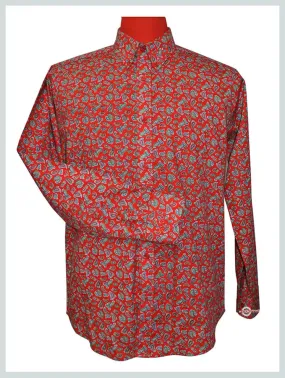 Vintage 60s Style Red Paisley Mod Shirt | Paisley Pattern Retro Shirt