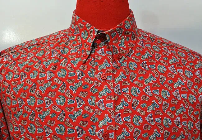 Vintage 60s Style Red Paisley Mod Shirt | Paisley Pattern Retro Shirt