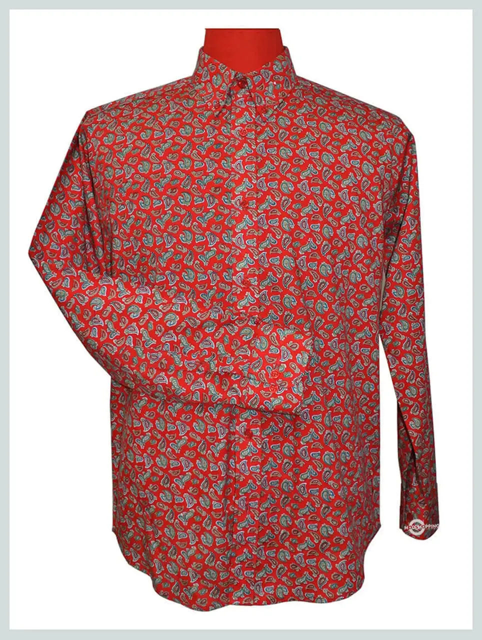 Vintage 60s Style Red Paisley Mod Shirt | Paisley Pattern Retro Shirt