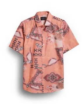 Peach paisley print half sleeve printed shirt for men